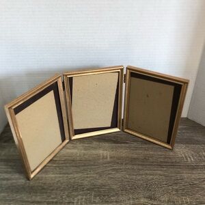 Vtg Patterned Gold Triple Picture Frame